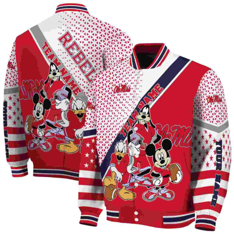 personalized ole miss rebels mickey donald goofy red white jacket fashion forward jacketwow