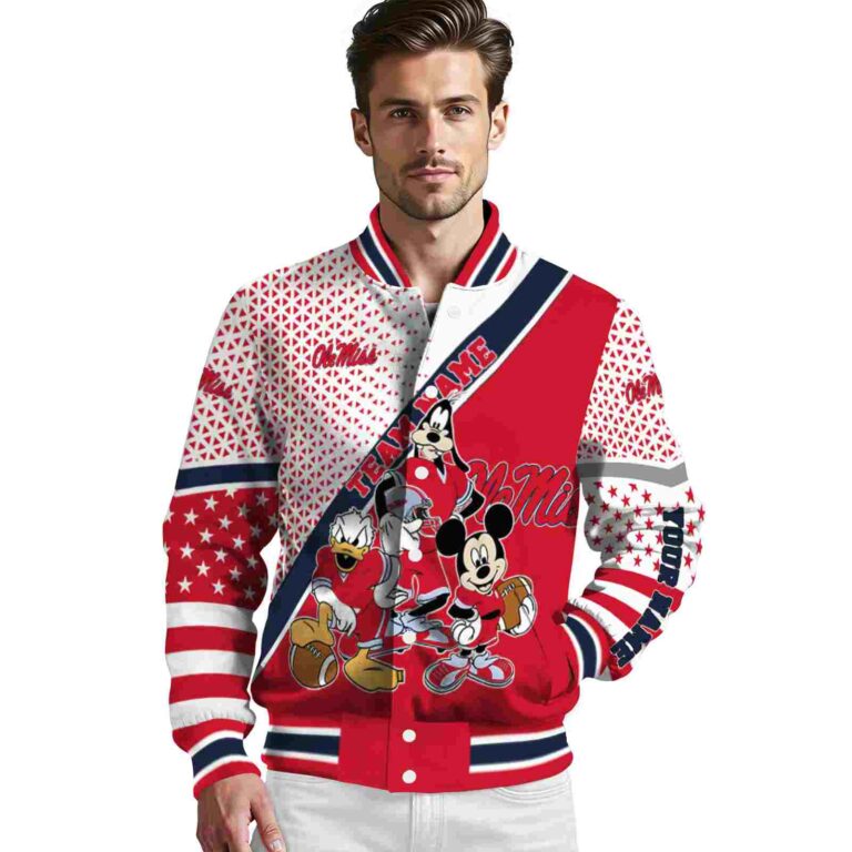 personalized ole miss rebels mickey donald goofy red white jacket high quality jacketwow
