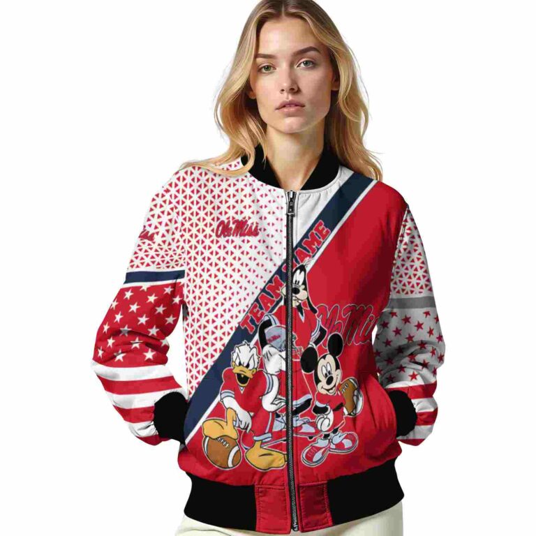 personalized ole miss rebels mickey donald goofy red white jacket latest model jacketwow