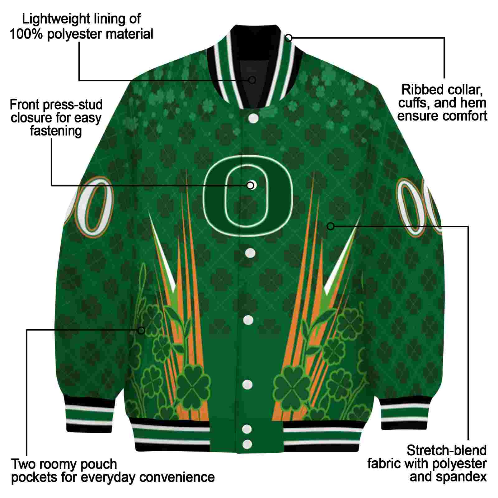 personalized oregon ducks shamrock pattern green jacket new arrival jacketwow personalized oregon ducks shamrock pattern green jacket new arrival jacketwow