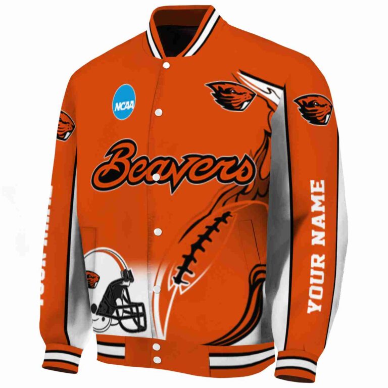 personalized oregon state beavers flaming football orange white jacket best selling jacketwow