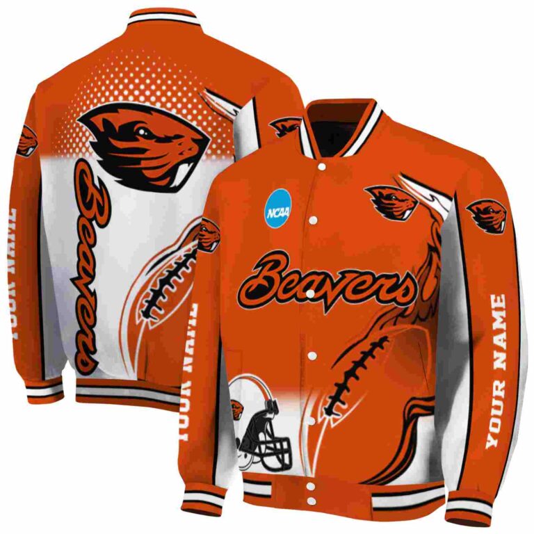 personalized oregon state beavers flaming football orange white jacket fashion forward jacketwow