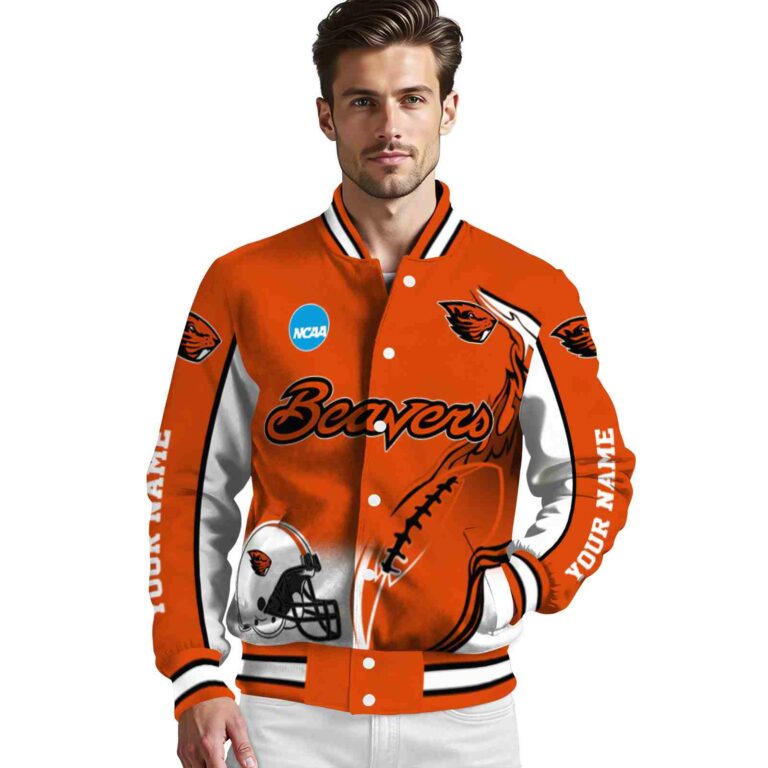 personalized oregon state beavers flaming football orange white jacket high quality jacketwow