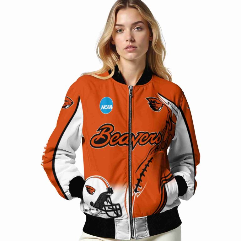 personalized oregon state beavers flaming football orange white jacket latest model jacketwow