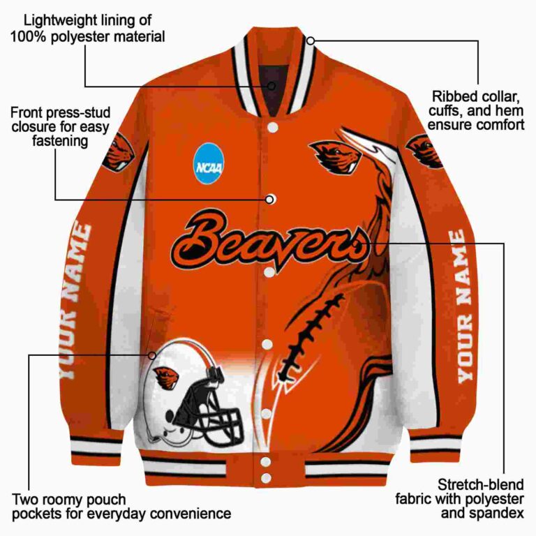 personalized oregon state beavers flaming football orange white jacket new arrival jacketwow