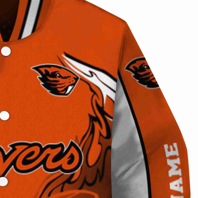 personalized oregon state beavers flaming football orange white jacket premium grade jacketwow