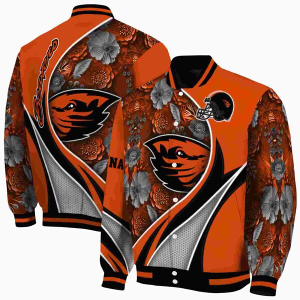 personalized oregon state beavers floral print orange jacket fashion forward jacketwow