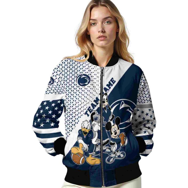 personalized penn state nittany lions mickey donald goofy blue white jacket latest model jacketwow