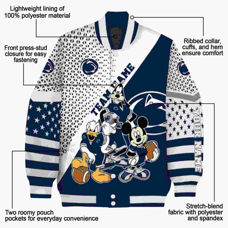 personalized penn state nittany lions mickey donald goofy blue white jacket new arrival jacketwow