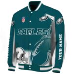 personalized philadelphia eagles flaming football green white jacket best selling jacketwow