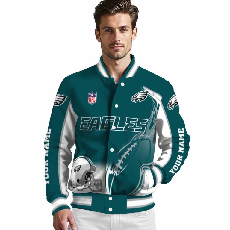 personalized philadelphia eagles flaming football green white jacket high quality jacketwow