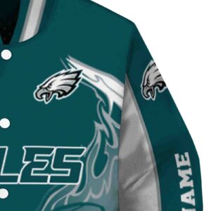 personalized philadelphia eagles flaming football green white jacket premium grade jacketwow