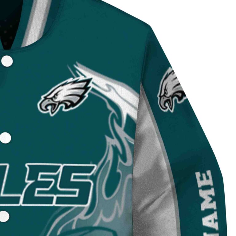 personalized philadelphia eagles flaming football green white jacket premium grade jacketwow