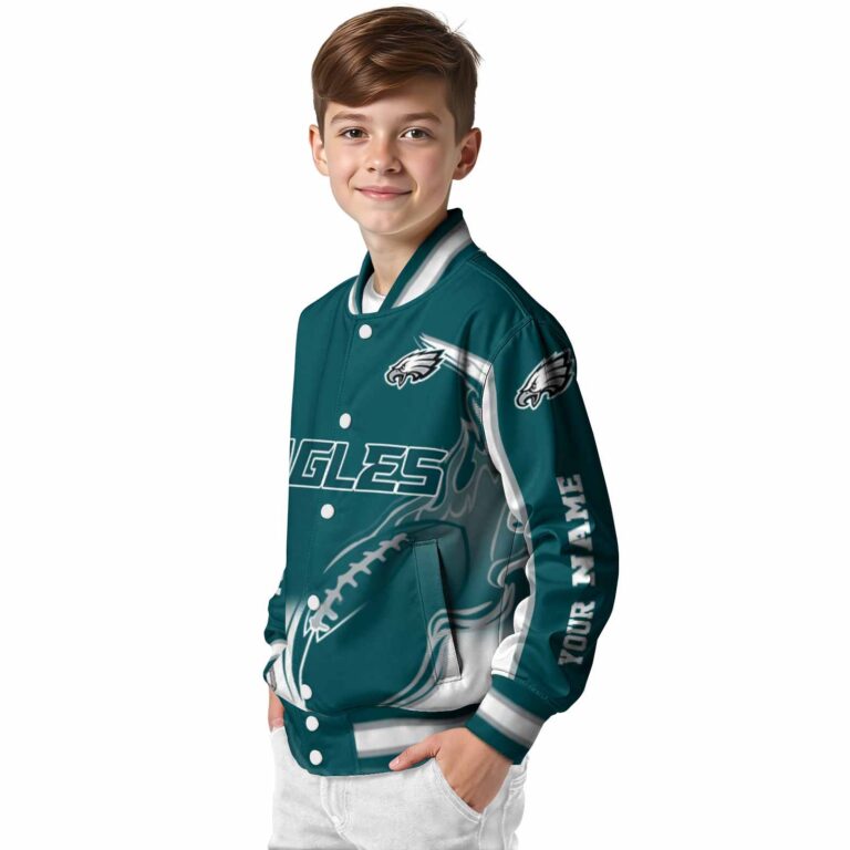 personalized philadelphia eagles flaming football green white jacket trendy jacketwow