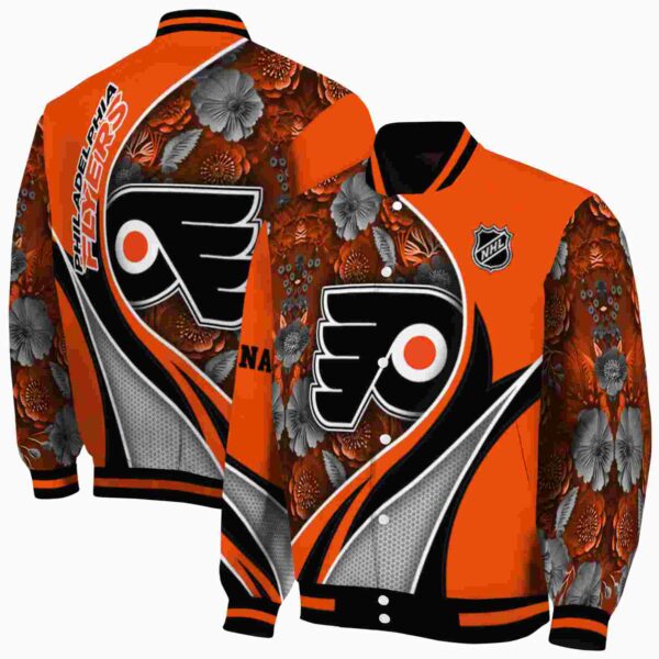 personalized philadelphia flyers floral print orange jacket fashion forward jacketwow