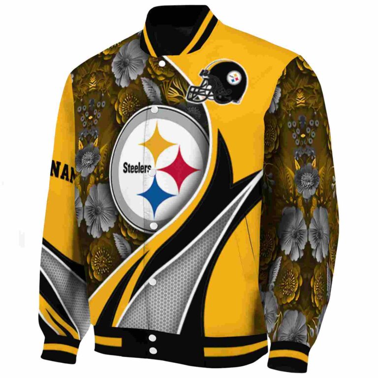 personalized pittsburgh steelers floral print gold jacket best selling jacketwow