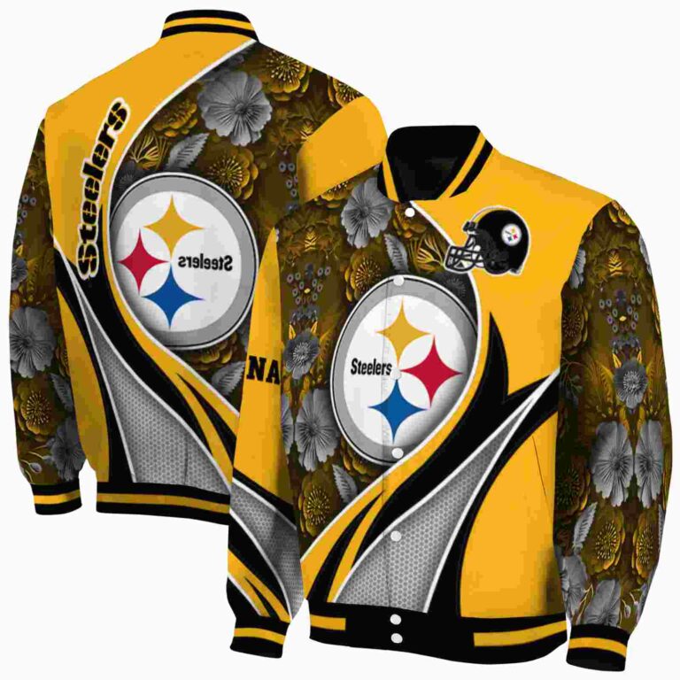 personalized pittsburgh steelers floral print gold jacket fashion forward jacketwow