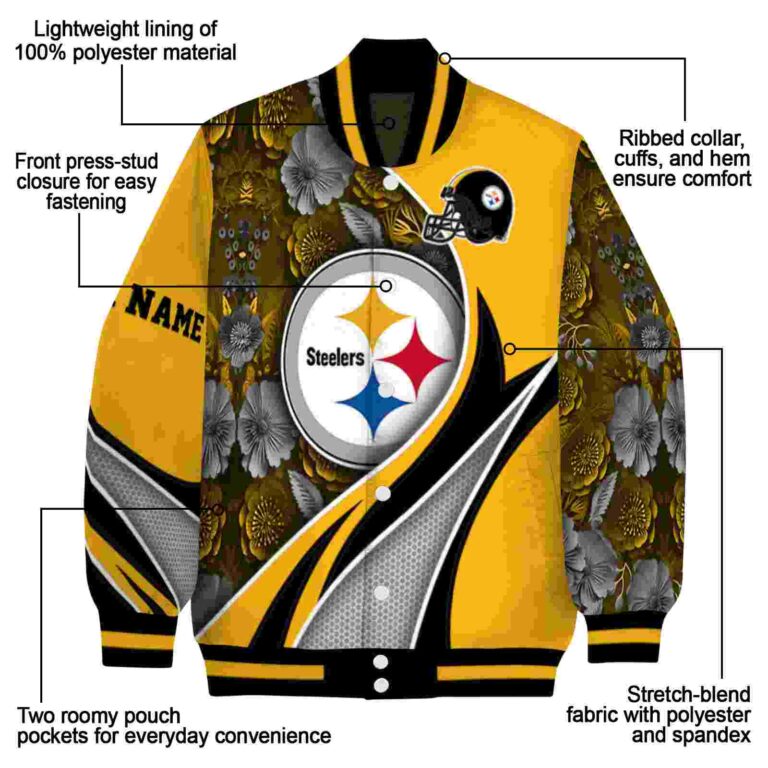 personalized pittsburgh steelers floral print gold jacket new arrival jacketwow