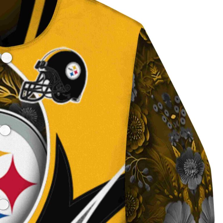 personalized pittsburgh steelers floral print gold jacket premium grade jacketwow