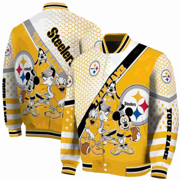 personalized pittsburgh steelers mickey donald goofy gold white jacket fashion forward jacketwow