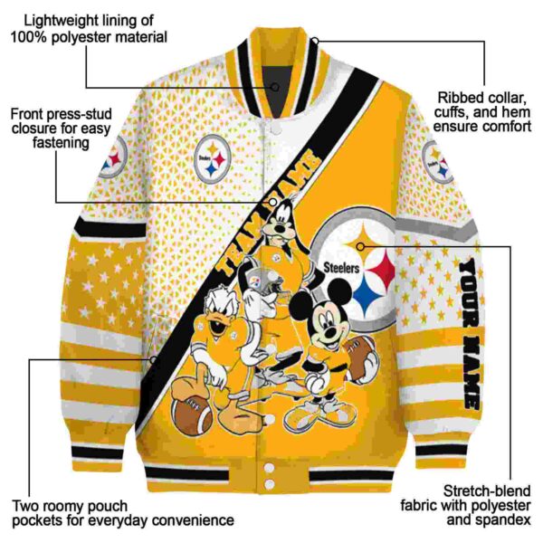 personalized pittsburgh steelers mickey donald goofy gold white jacket new arrival jacketwow