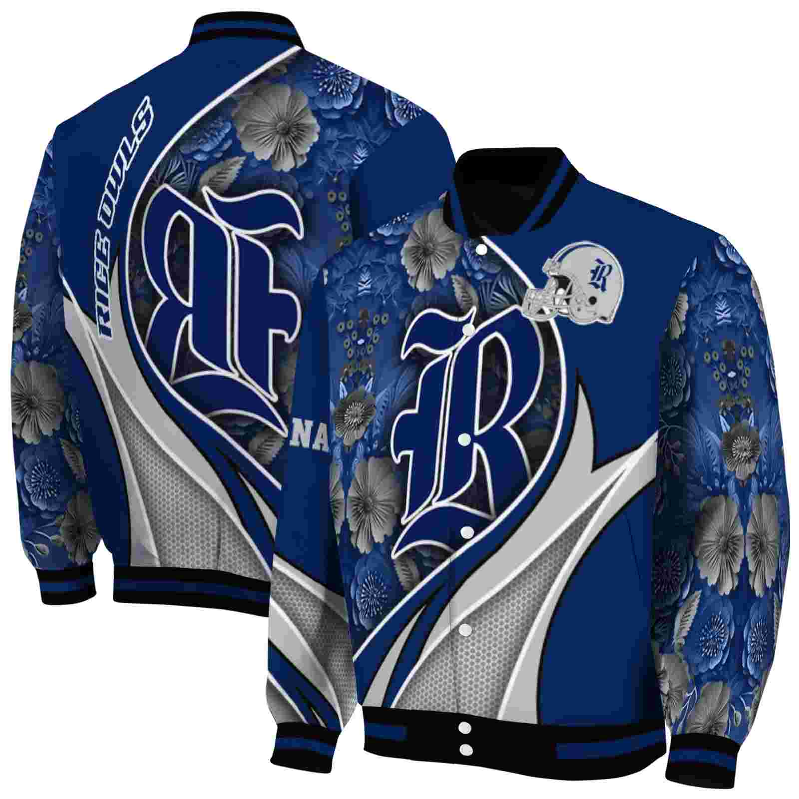 personalized rice owls floral print navy blue jacket fashion forward jacketwow personalized rice owls floral print navy blue jacket fashion forward jacketwow