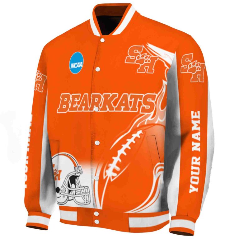 personalized sam houston bearkats flaming football orange white jacket best selling jacketwow