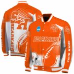 personalized sam houston bearkats flaming football orange white jacket best selling jacketwow
