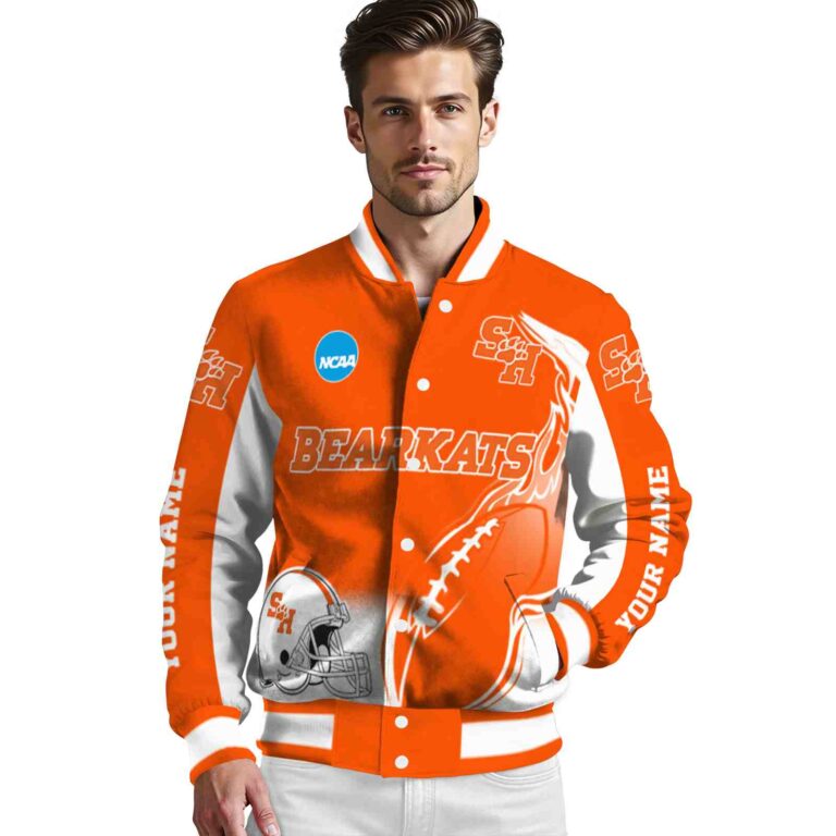 personalized sam houston bearkats flaming football orange white jacket high quality jacketwow