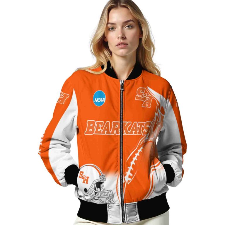 personalized sam houston bearkats flaming football orange white jacket latest model jacketwow