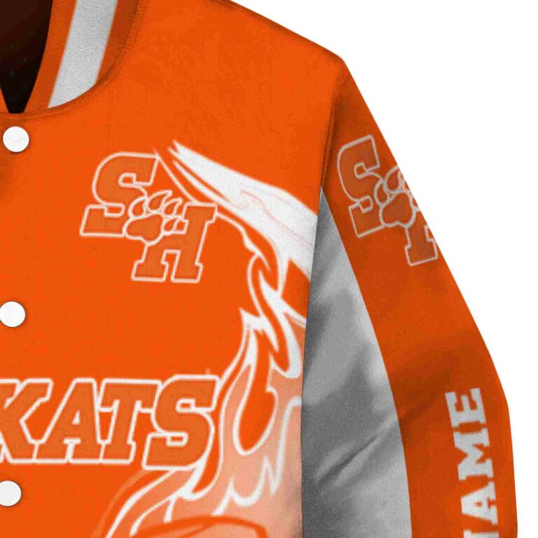 personalized sam houston bearkats flaming football orange white jacket premium grade jacketwow