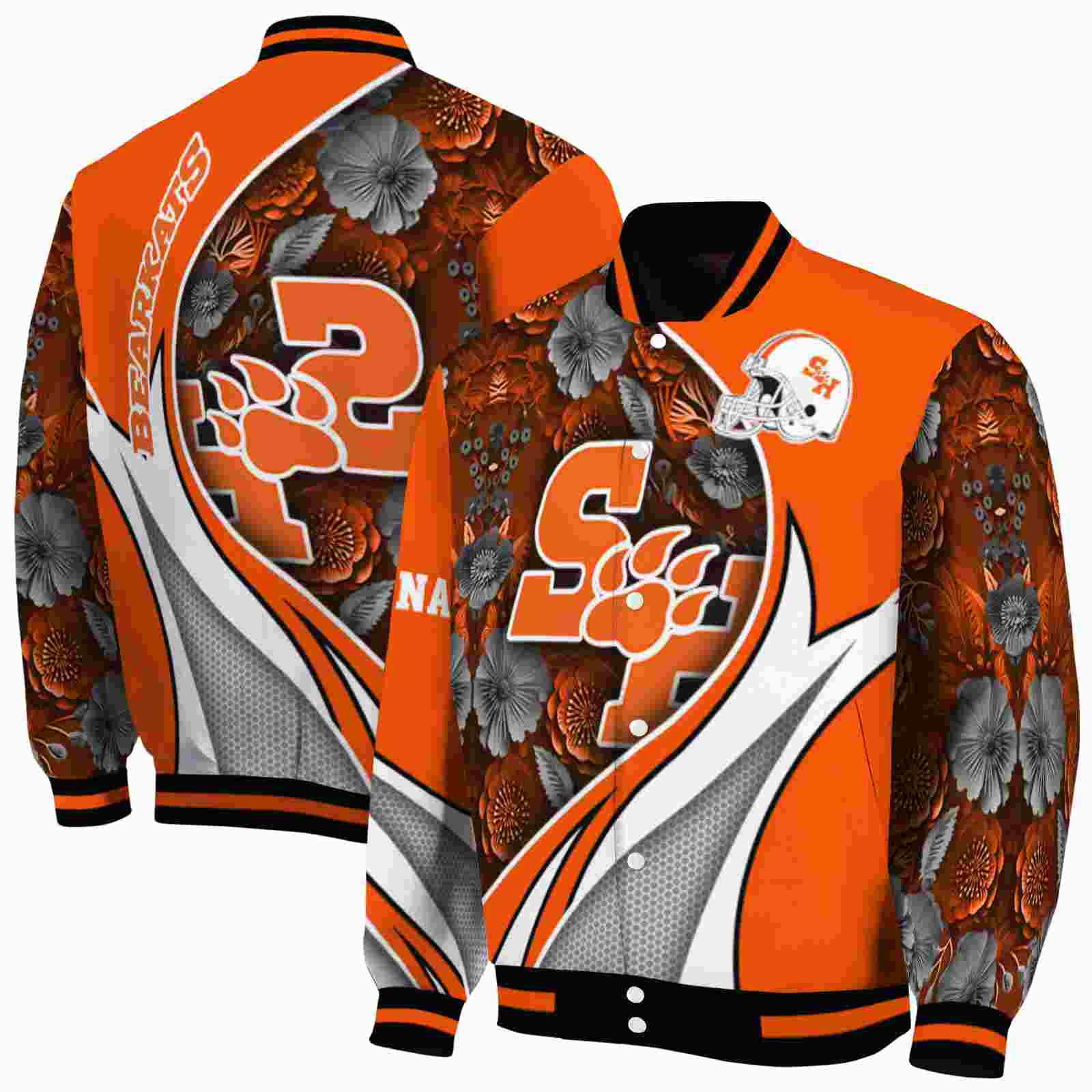 personalized sam houston bearkats floral print orange jacket fashion forward jacketwow personalized sam houston bearkats floral print orange jacket fashion forward jacketwow