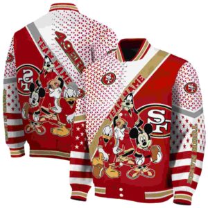 personalized san francisco 49ers mickey donald goofy red white jacket fashion forward jacketwow
