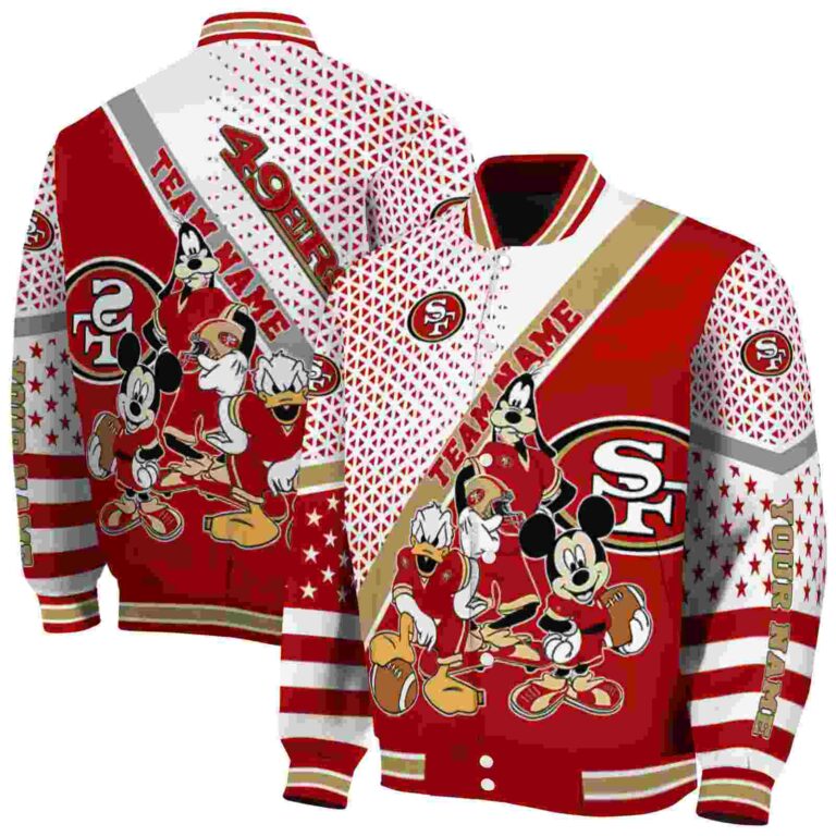 personalized san francisco 49ers mickey donald goofy red white jacket fashion forward jacketwow
