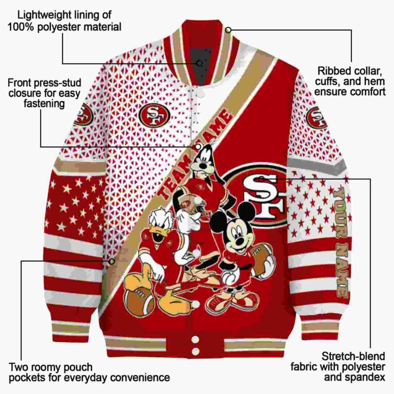 personalized san francisco 49ers mickey donald goofy red white jacket new arrival jacketwow