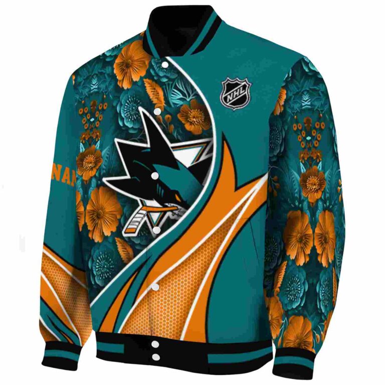 personalized san jose sharks floral print teal jacket best selling jacketwow