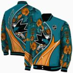 personalized san jose sharks floral print teal jacket best selling jacketwow