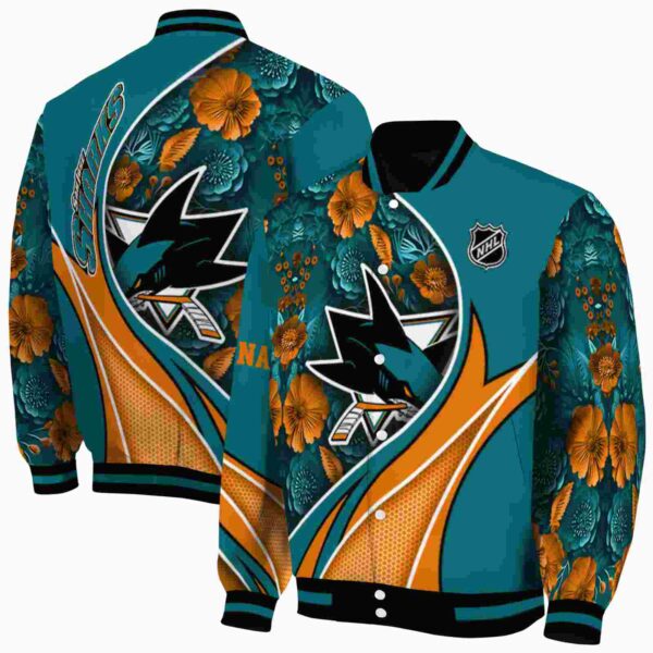 personalized san jose sharks floral print teal jacket fashion forward jacketwow