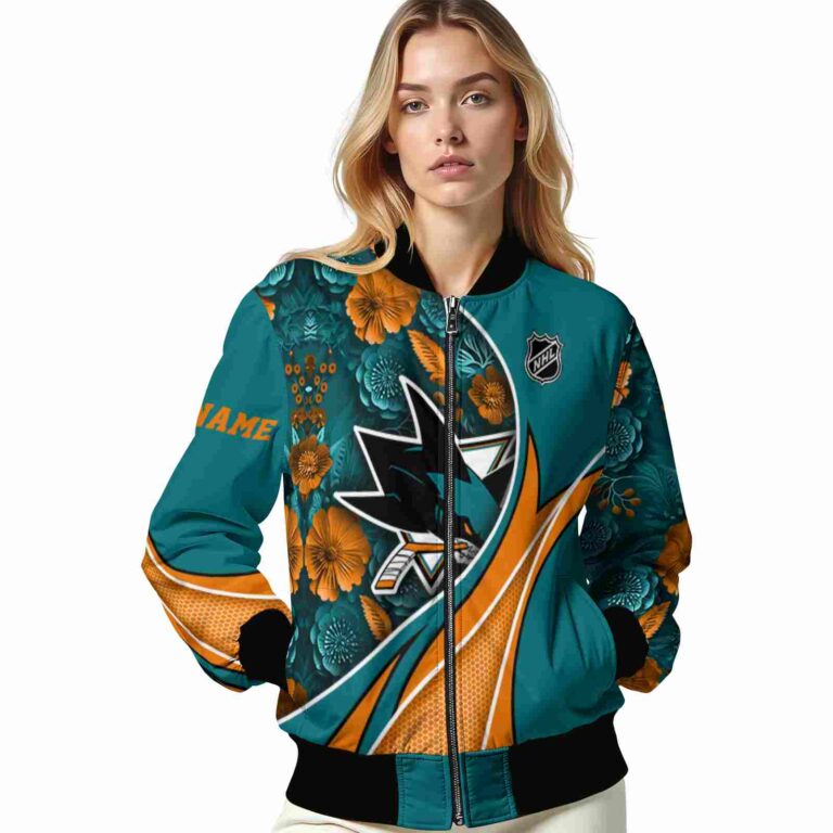personalized san jose sharks floral print teal jacket latest model jacketwow