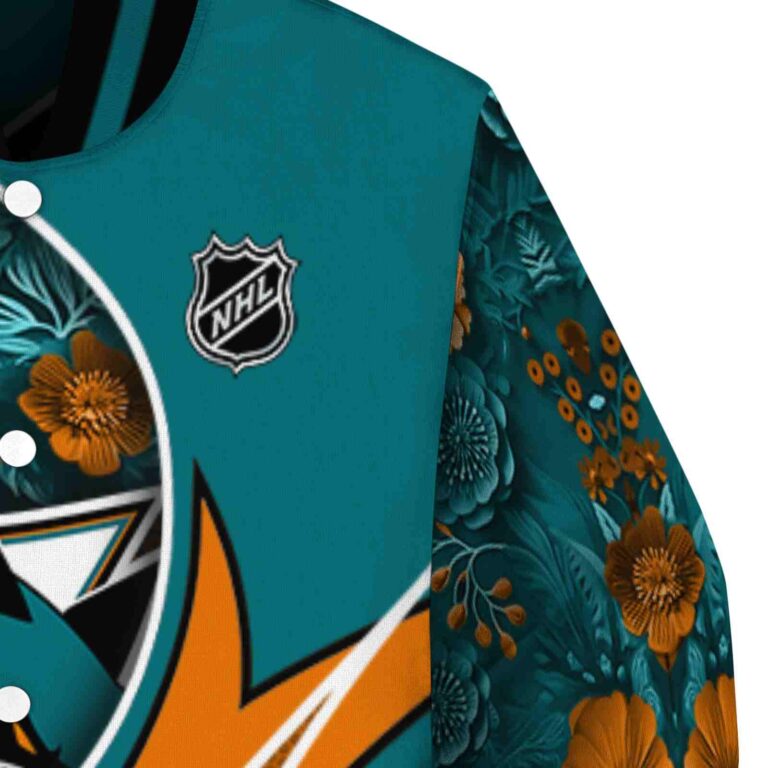 personalized san jose sharks floral print teal jacket premium grade jacketwow