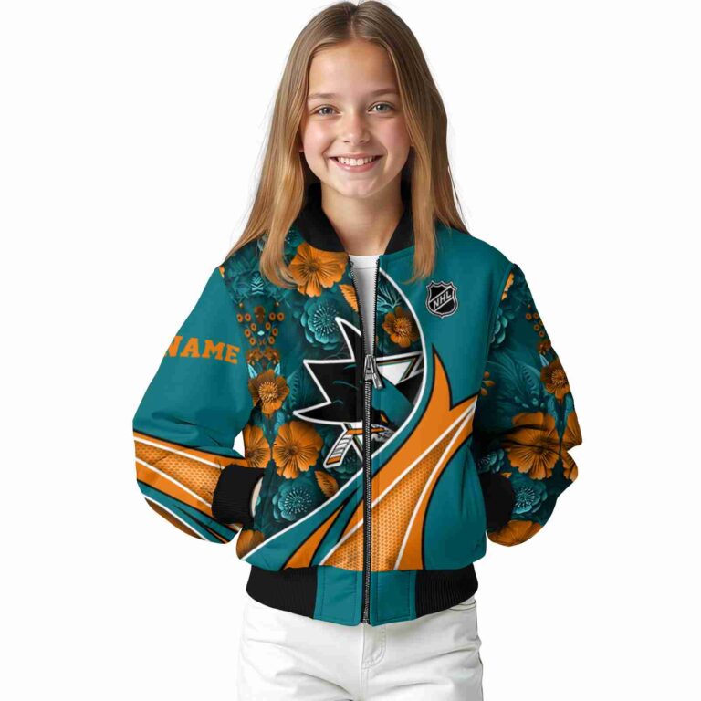 personalized san jose sharks floral print teal jacket top rated jacketwow