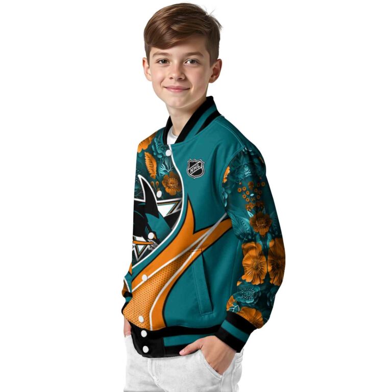 personalized san jose sharks floral print teal jacket trendy jacketwow