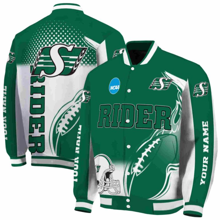 personalized saskatchewan roughriders flaming football green white jacket fashion forward jacketwow