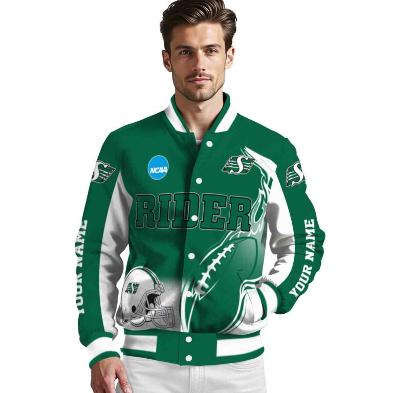 personalized saskatchewan roughriders flaming football green white jacket high quality jacketwow