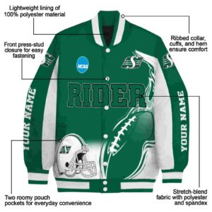 personalized saskatchewan roughriders flaming football green white jacket new arrival jacketwow