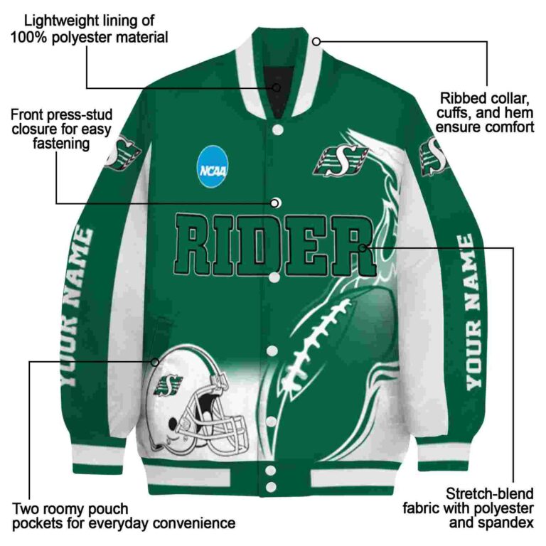 personalized saskatchewan roughriders flaming football green white jacket new arrival jacketwow