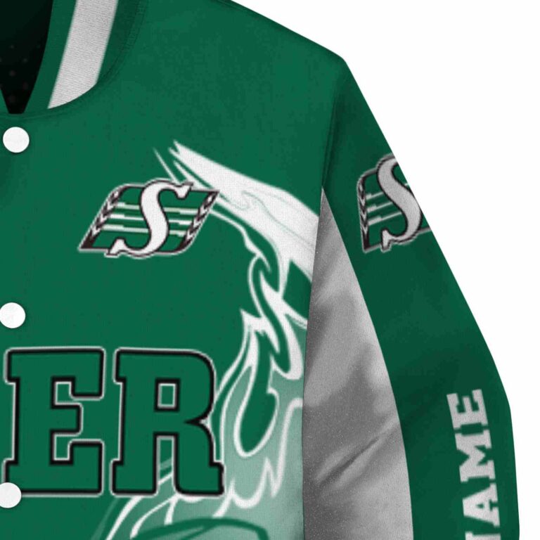 personalized saskatchewan roughriders flaming football green white jacket premium grade jacketwow