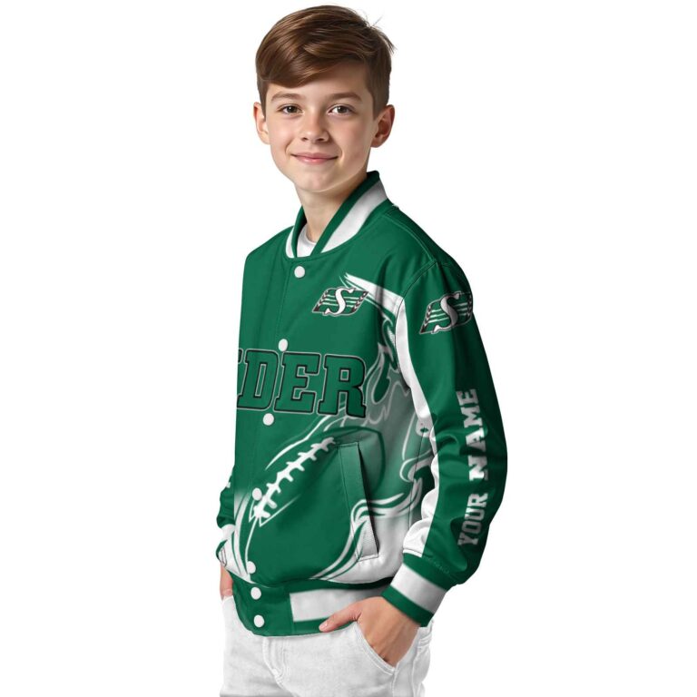 personalized saskatchewan roughriders flaming football green white jacket trendy jacketwow