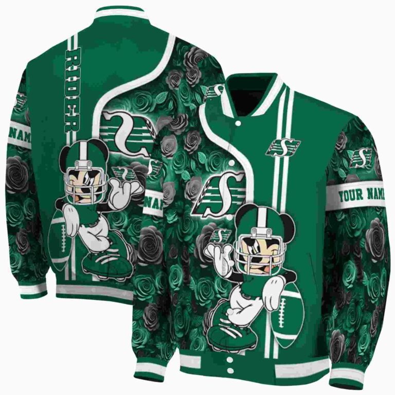 personalized saskatchewan roughriders rose mickey green jacket fashion forward jacketwow
