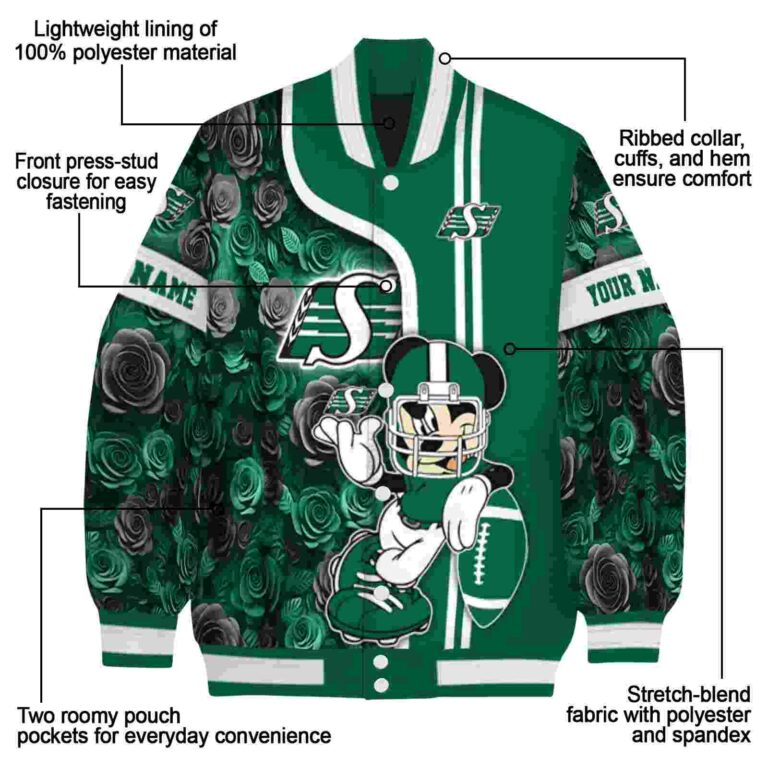 personalized saskatchewan roughriders rose mickey green jacket new arrival jacketwow